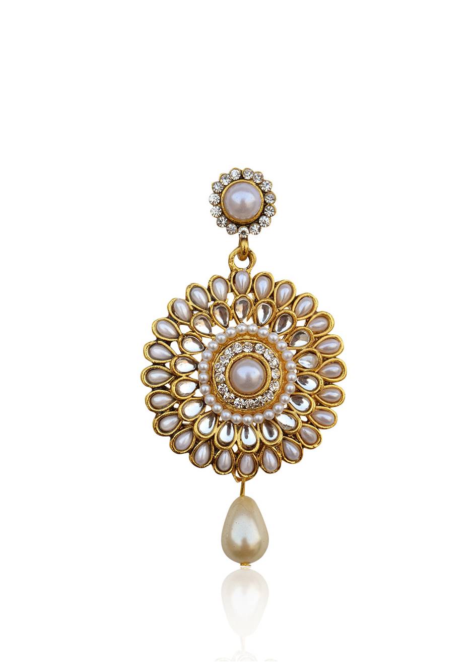 Gold-Polished Alloy Traditional Look Pearl Studded Earrings - The Pari