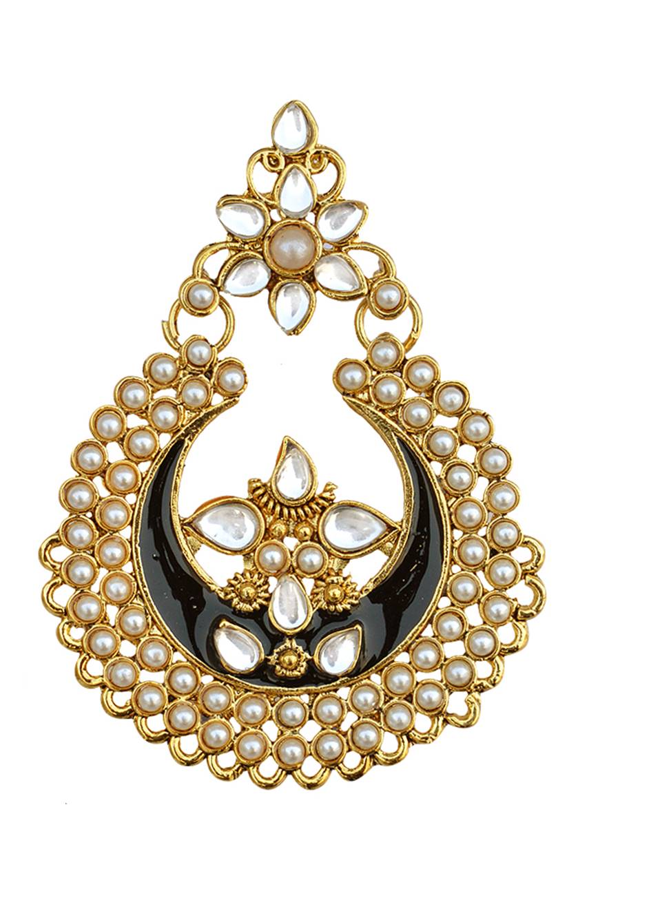 Gold-Polished Alloy Black Enamel Ethnic Earrings - The Pari