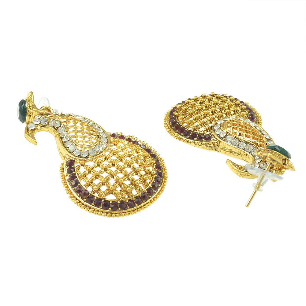 Gold-Polished Alloy Peacock Shaped Designer Earrings - The Pari