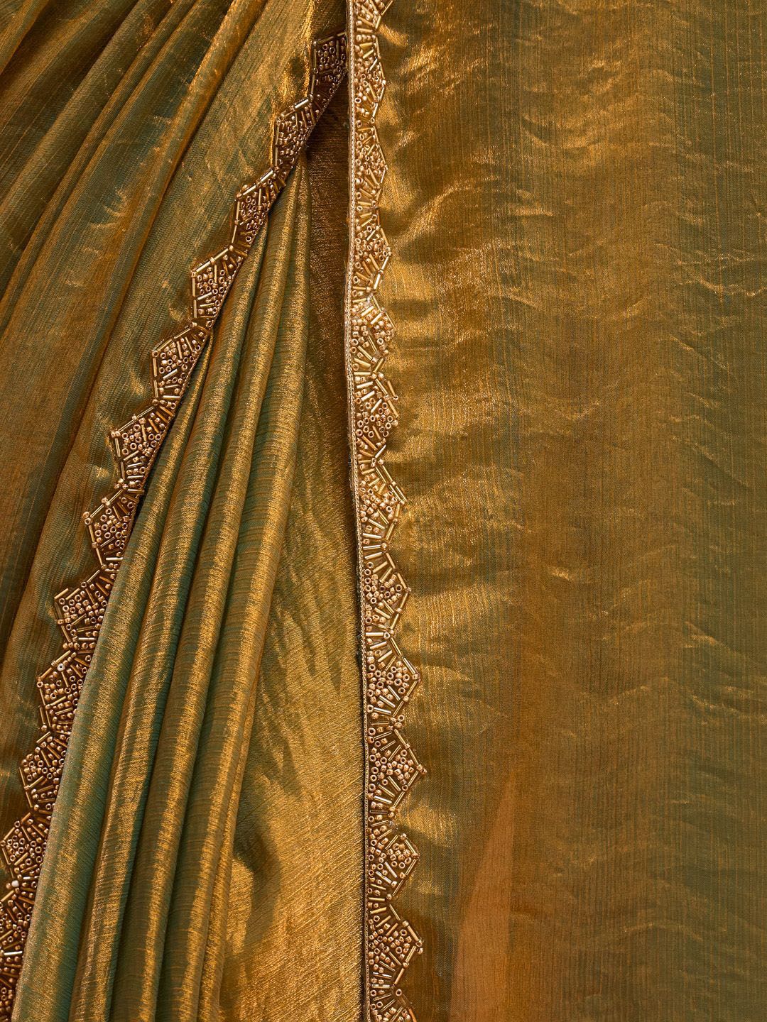 kasee Solid Beads and Stones Saree
