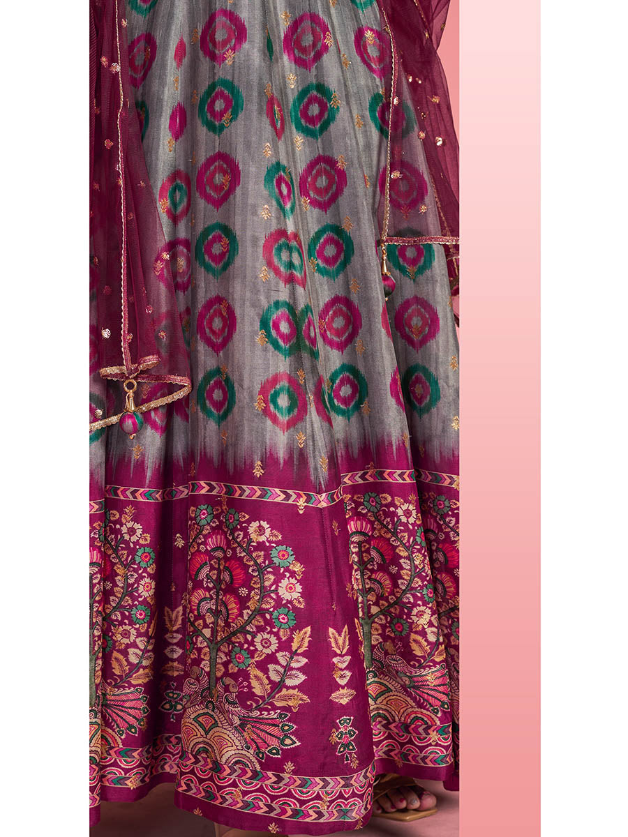 Myra Multicolour Pure Dola Silk Designer Gown Style Suit