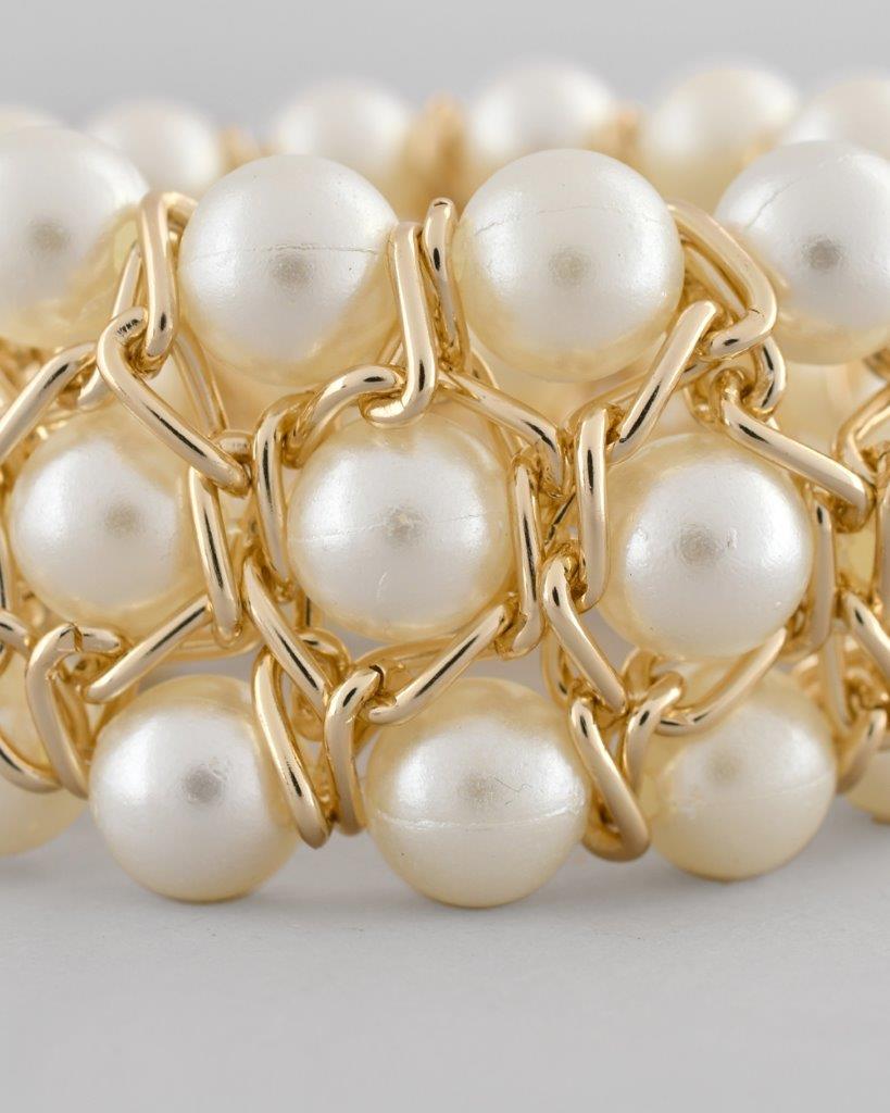 VOJ Women White and Gold Toned Pearls Gold-Polished Multi Strand Bracelet