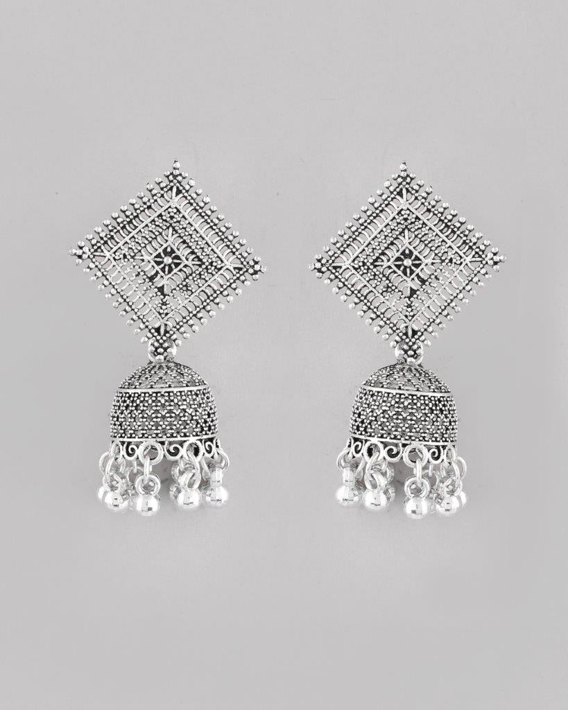 VOJ Silver Plated Oxidised Jhumka