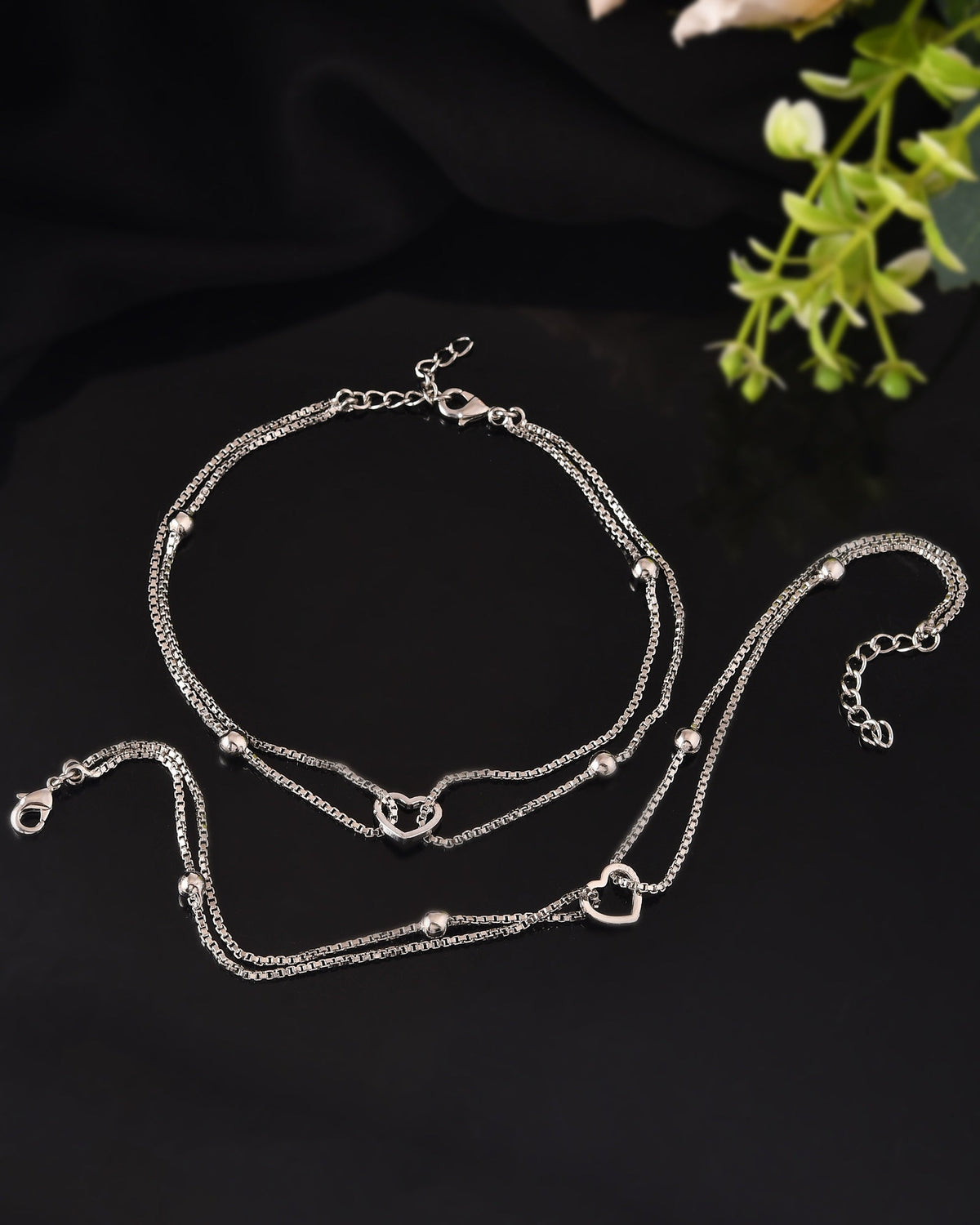 VOJ Set of 2 Stainless Steel Handcrafted Anklet