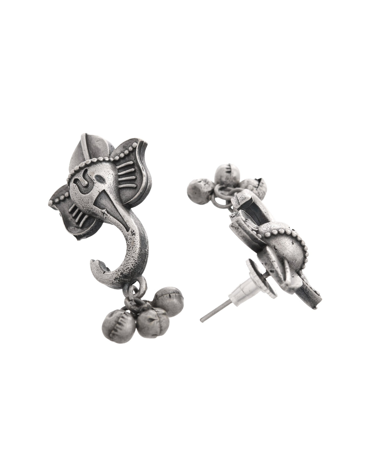 VOJ Silver Toned Designer Temple Earrings