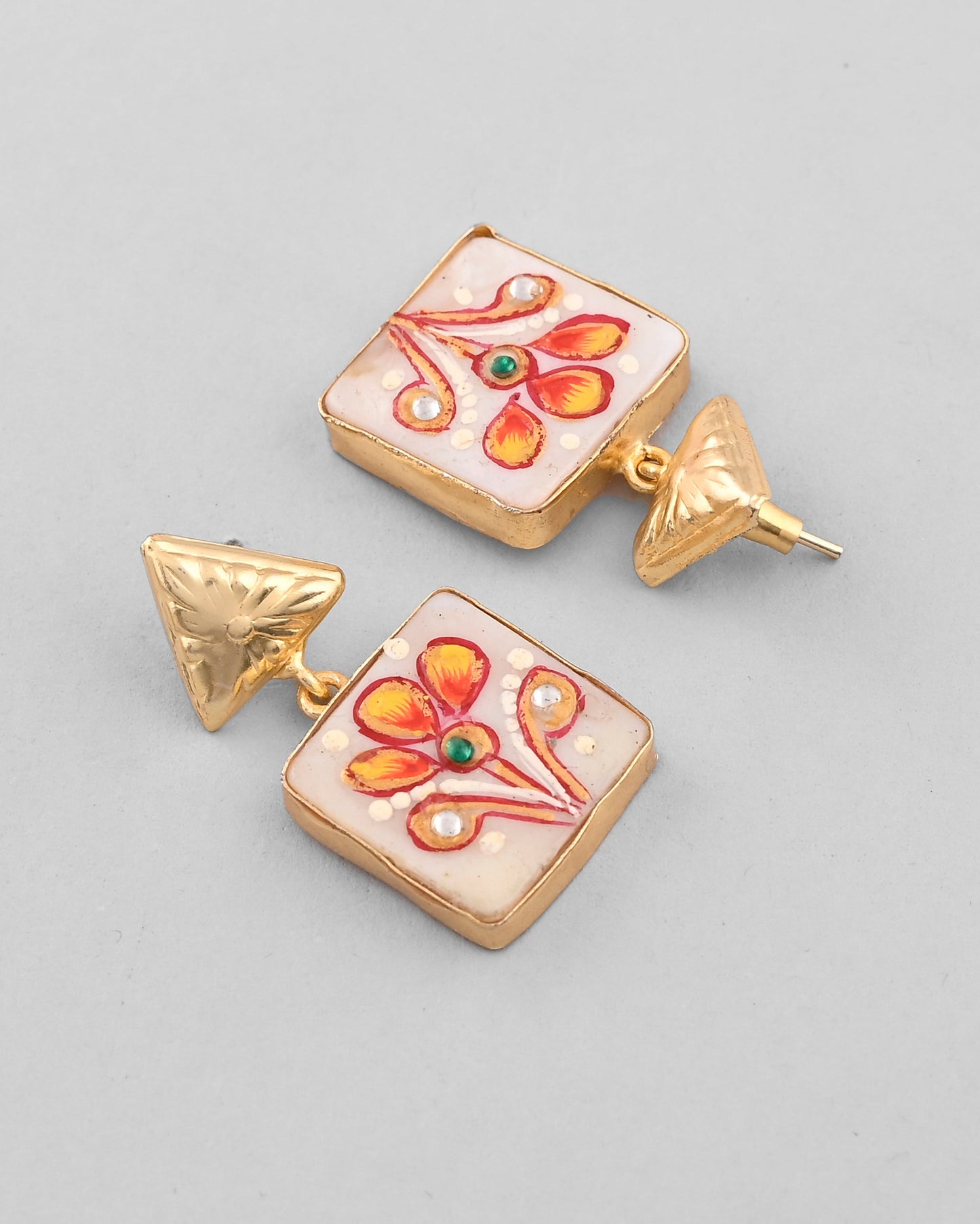 VOJ Gold-Polished Hand Painted Drop Stud Earrings