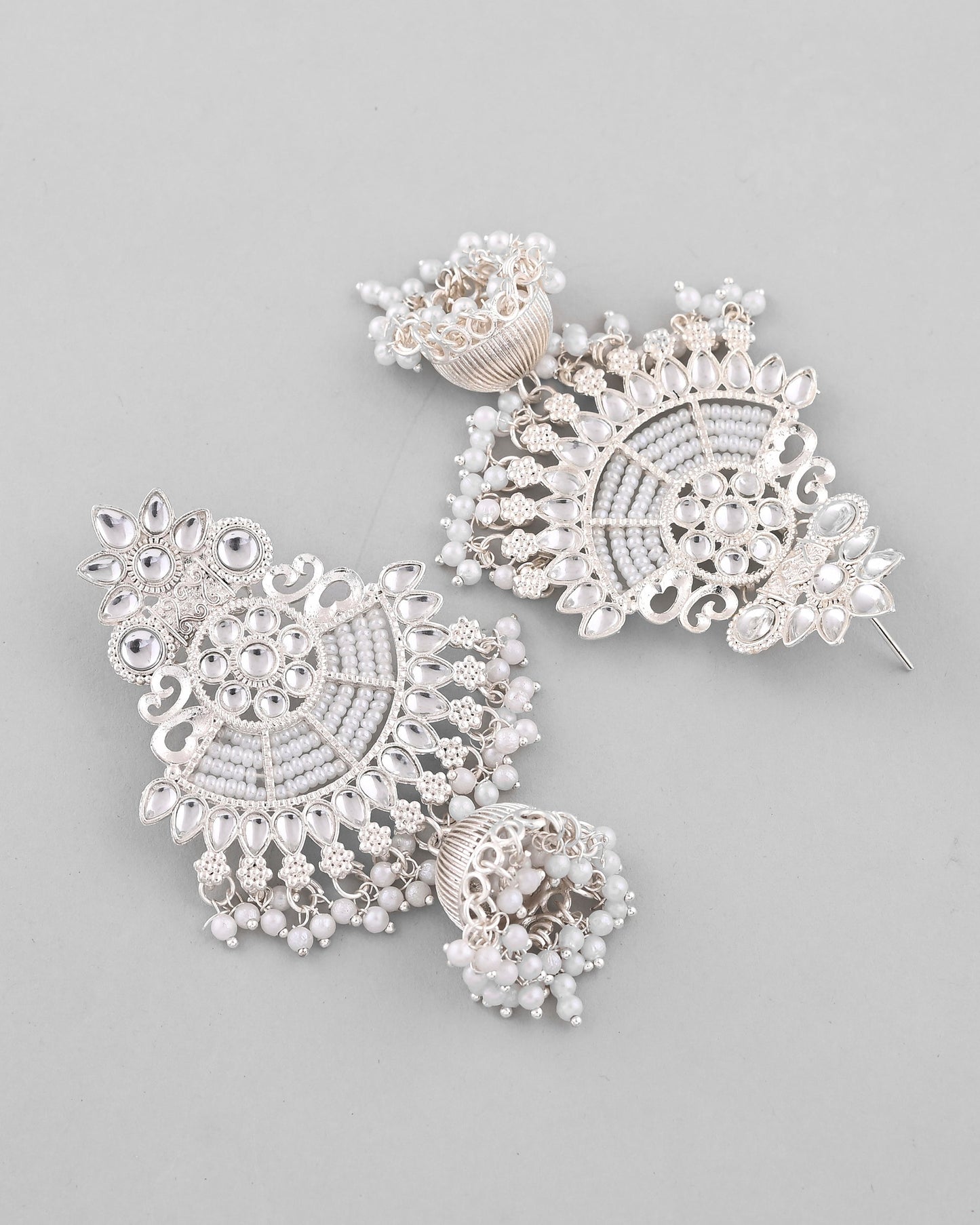 VOJ Silver plated Kundan Contemporary Jhumka Earrings