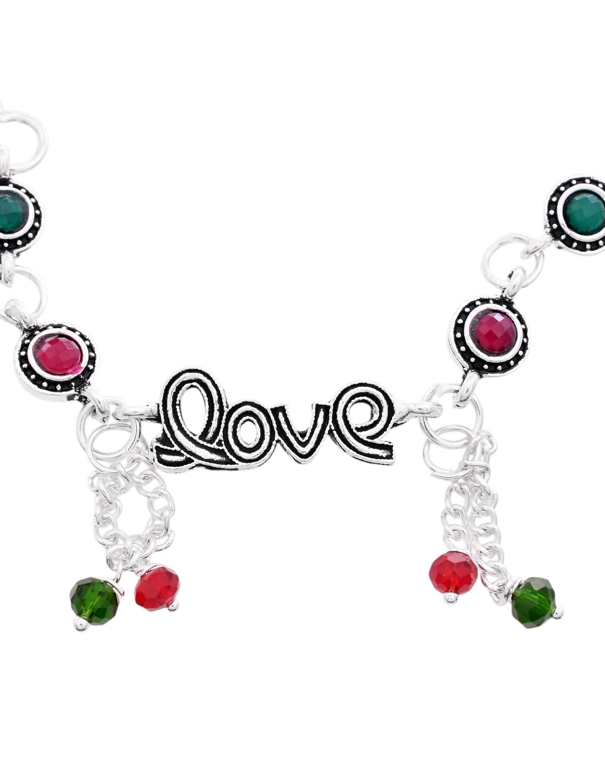 VOJ Set of 2 Silver Plated Love Meenakari Anklet