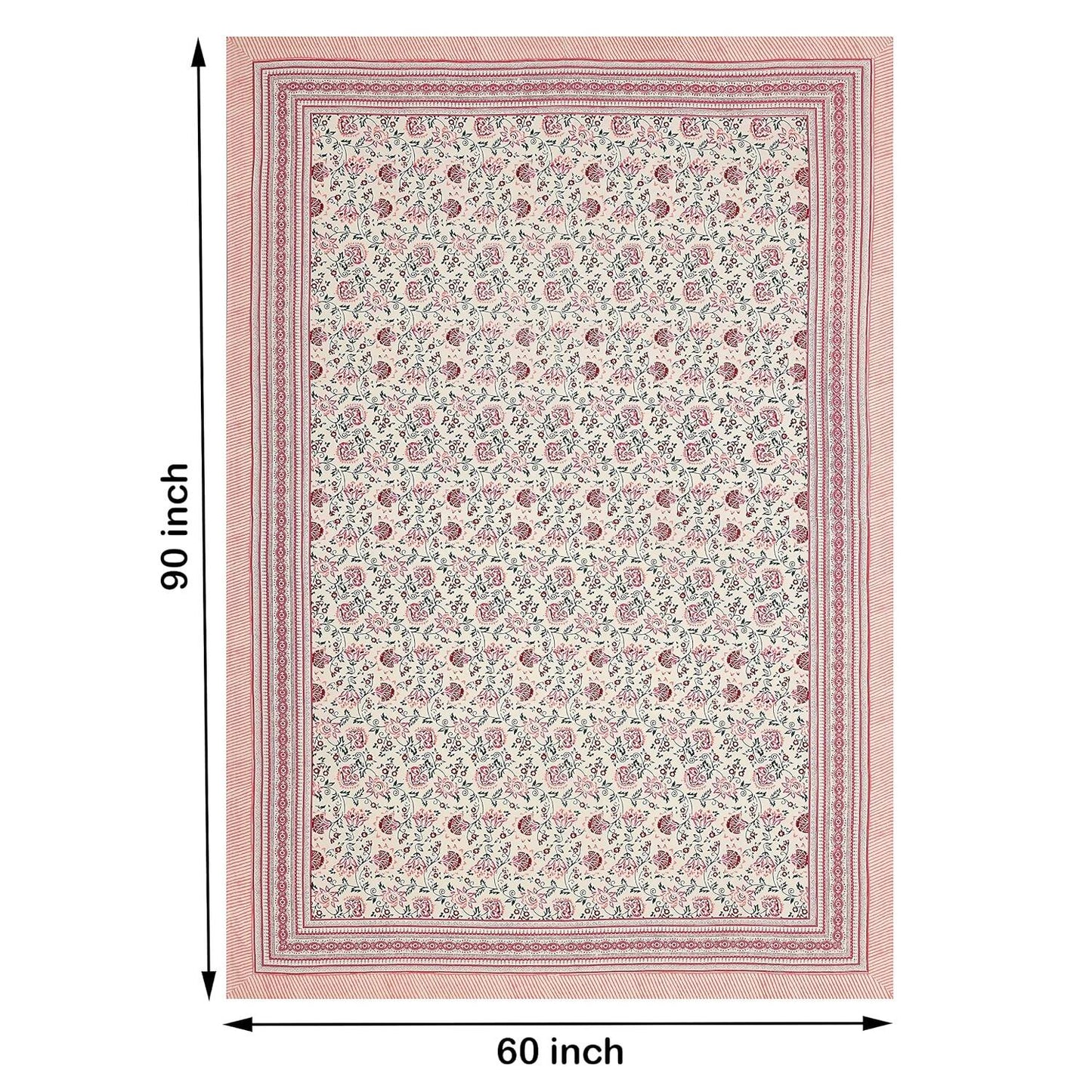 Blocks Of India Hand Block Printed Cotton Rectangular Table Cloth - Pink Kalamkari