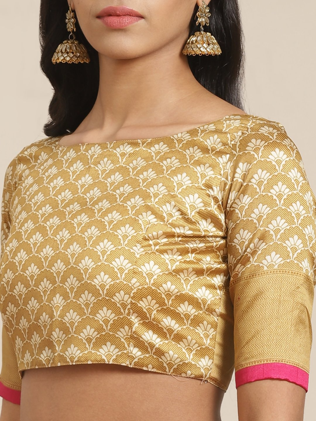 Saree Mall Beige & Pink Ethnic Motifs Print Saree