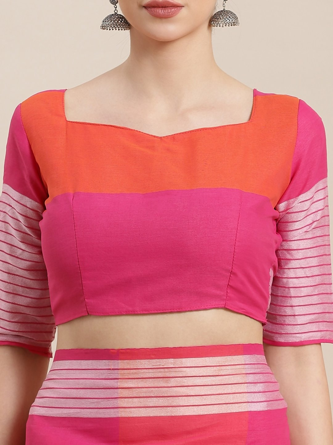 Saree Mall Pink & Orange Checked Saree