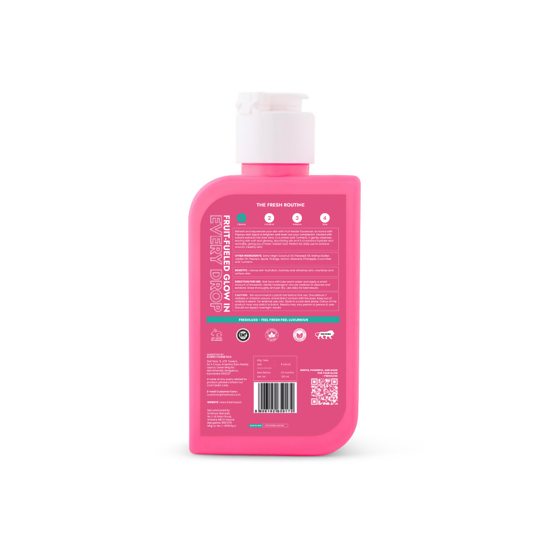 FreshLuxe Fruit Nectar Face Wash For Glowing Skin & Reducing Dark Spots with Apple, Papaya & Turmeric