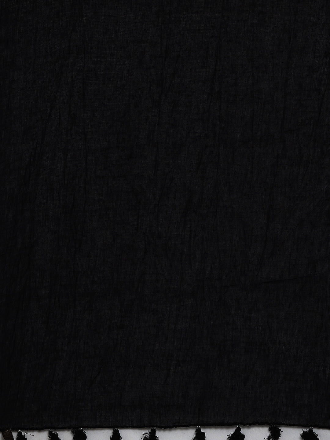 Souchii Black Solid Tasselled Cotton Dupatta