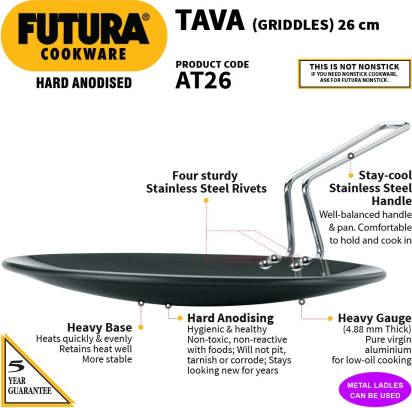 Hawkins Futura Hard Anodised Tava Griddles 26 cm Diameter (AT26)