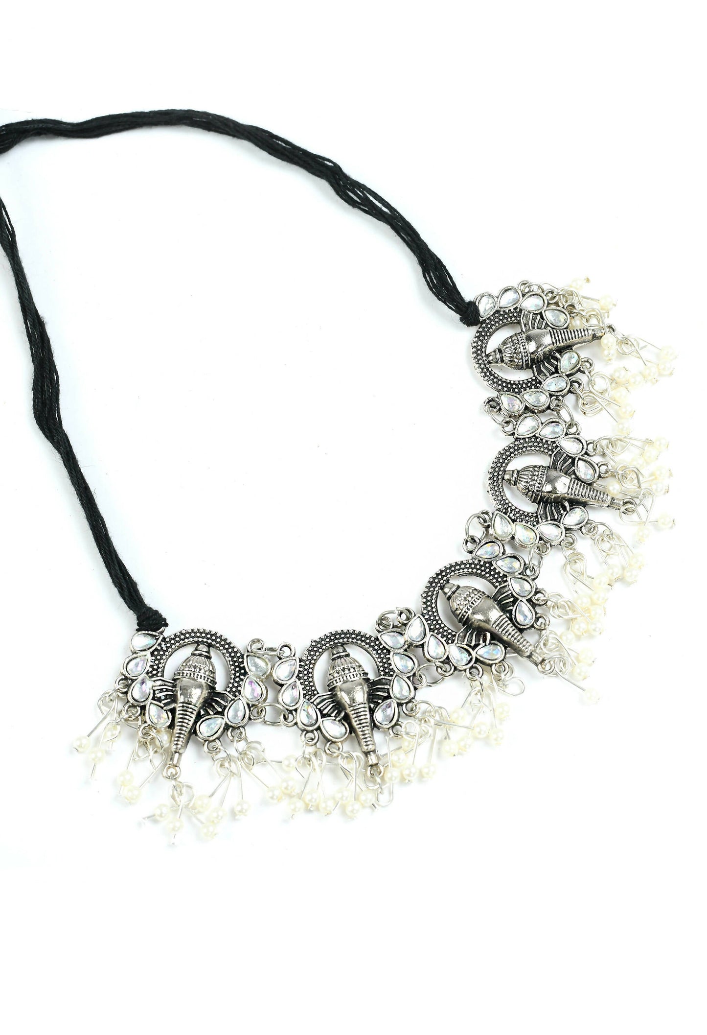 Mominos Fashion Johar Kamal Oxidised Silver-Plated Ganesha Design Necklace Choker Set for Women