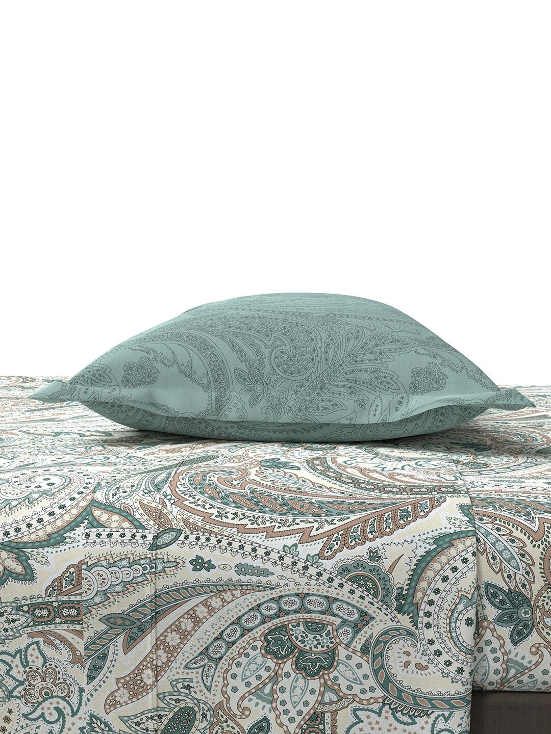 MYTRIDENT Green White Ethnic Motifs Cotton 144 TC Queen Bedsheet With 2 Pillow Covers