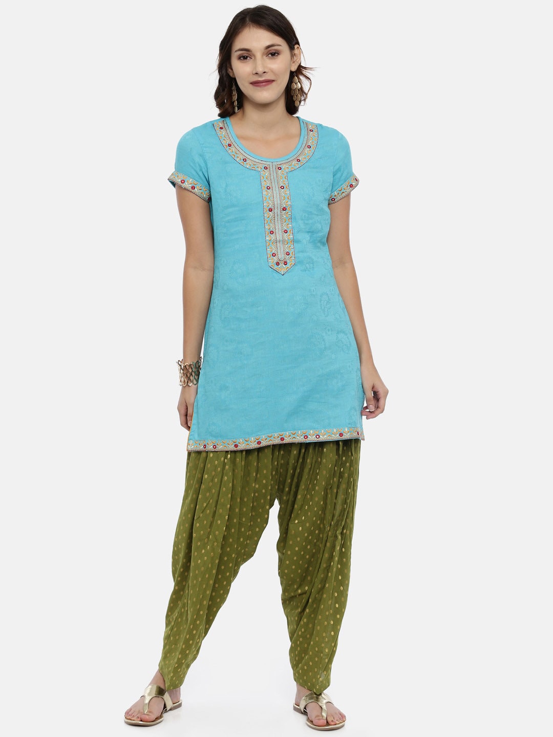 Souchii Olive Green Woven Design Patiala