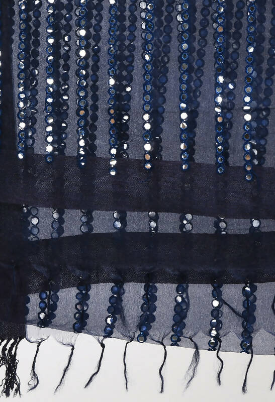 Mominos Fashion Moeza Women's Orgenza Mirror Stripe Thread Work Navy Blue Dupatta