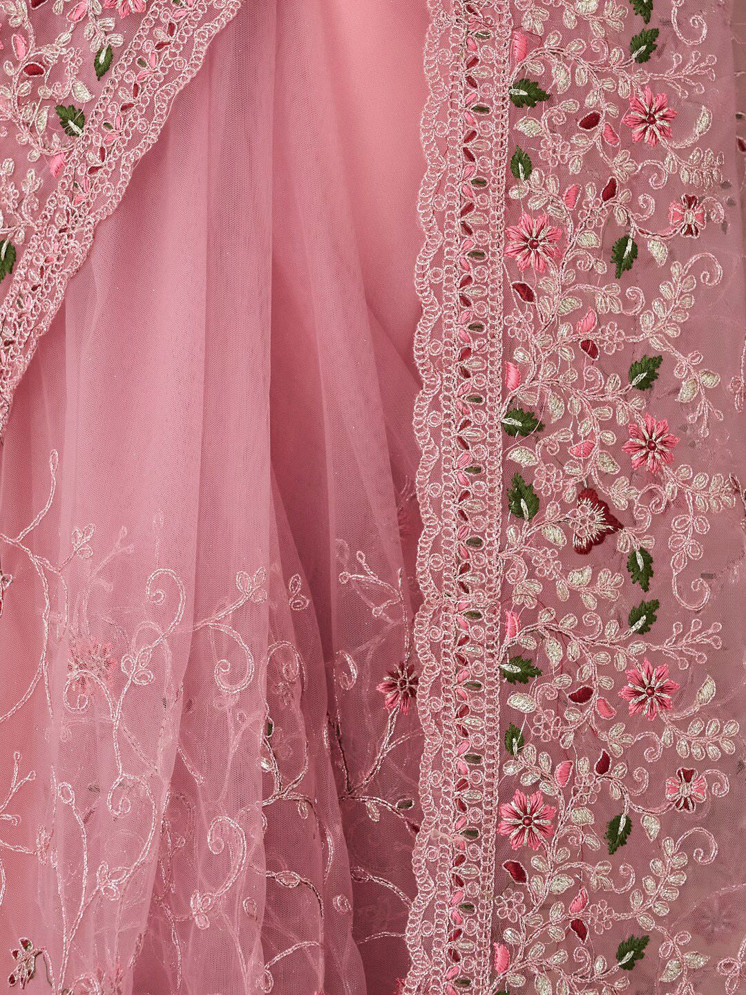 kasee Floral Embroidered Net Saree With Blouse Piece