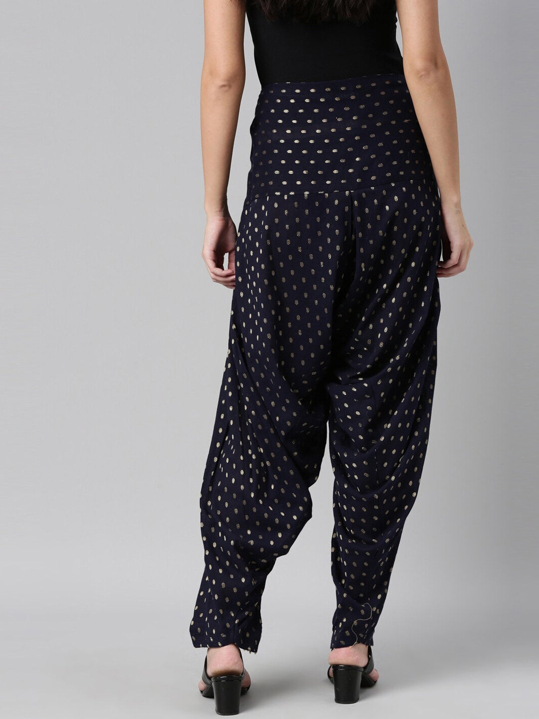Souchii Navy Blue & Beige Woven-Design Pure Cotton Patiala