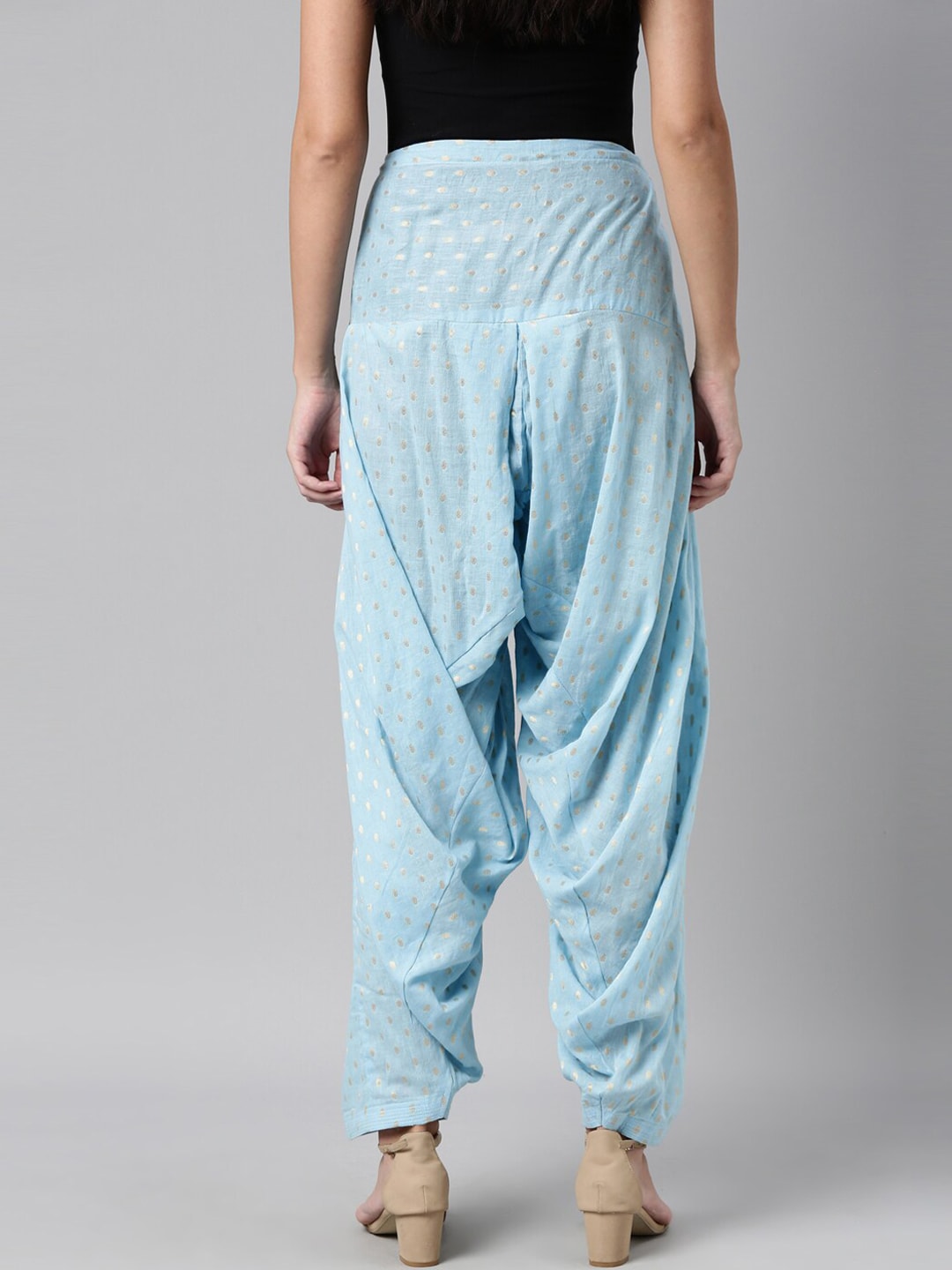 Souchii Blue & Gold-Coloured Woven Design Pure Cotton Patiala