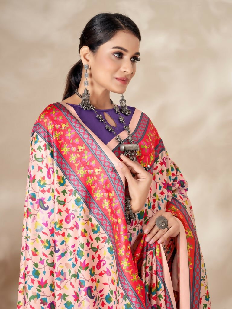 Aayaa Designer Winter Collection Printed Saree With Shawl - Multi Color
