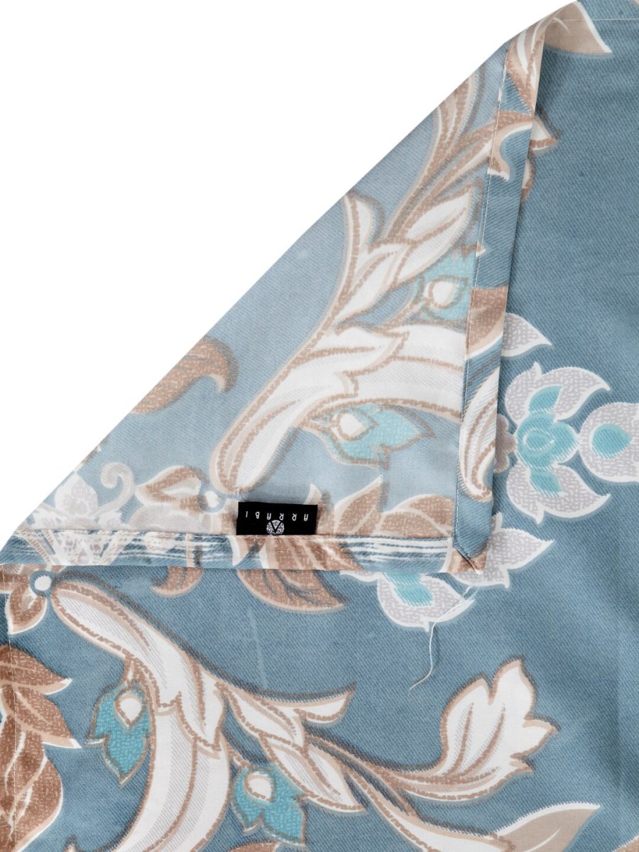 Arrabi Beige & Blue Floral 300 TC Super King Bedsheet With 2 Pillow Covers