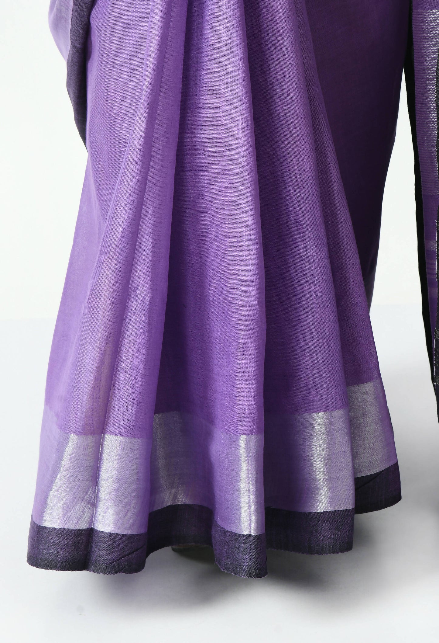 Mominos Fashion Moeza Purple & Black Bhagalpuri Handloom Silk Linen Saree with unstitched Blouse piece