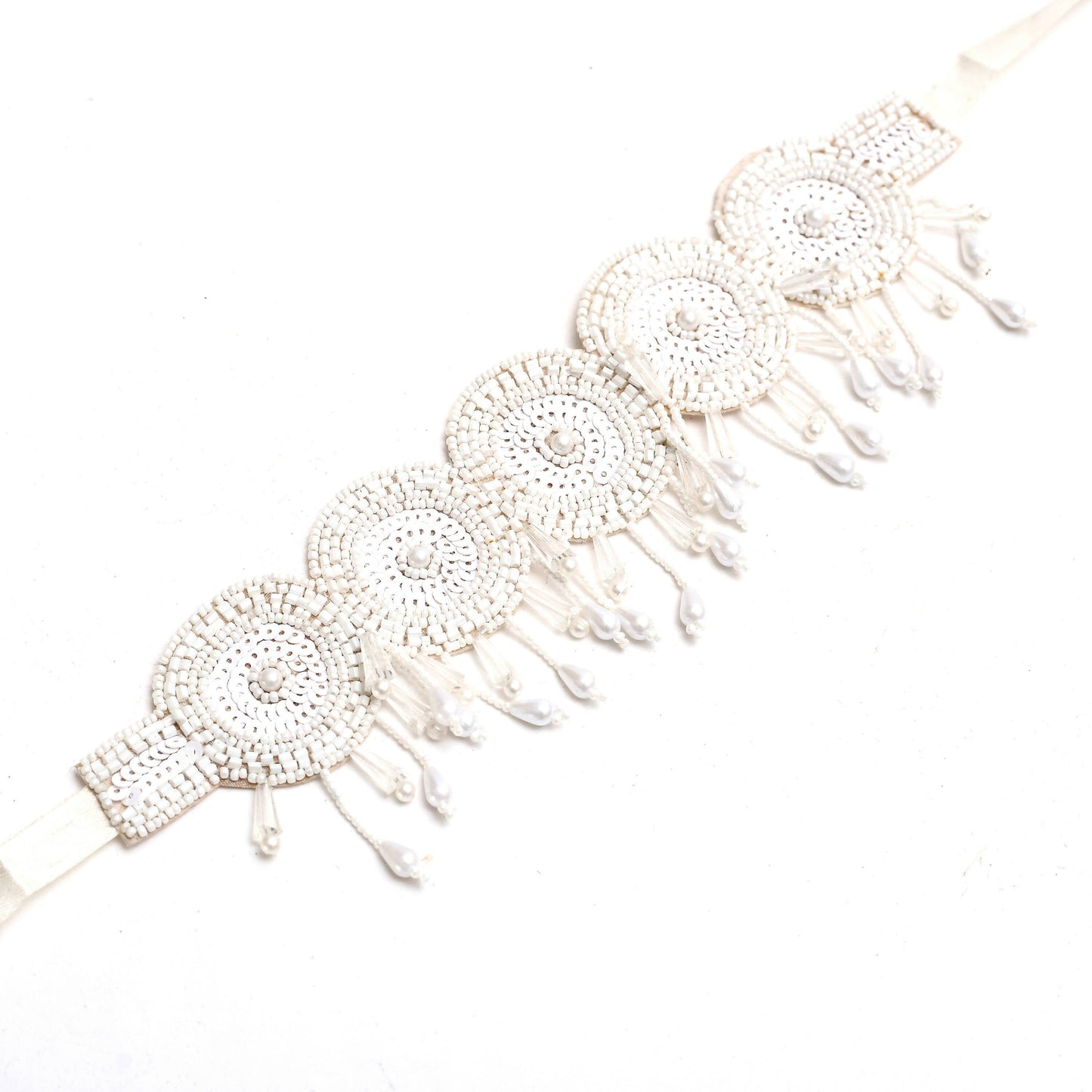 Mominos Fashion Johar Kamal Handicraft Off White/Golden Pearls Necklace with Earrings For Women