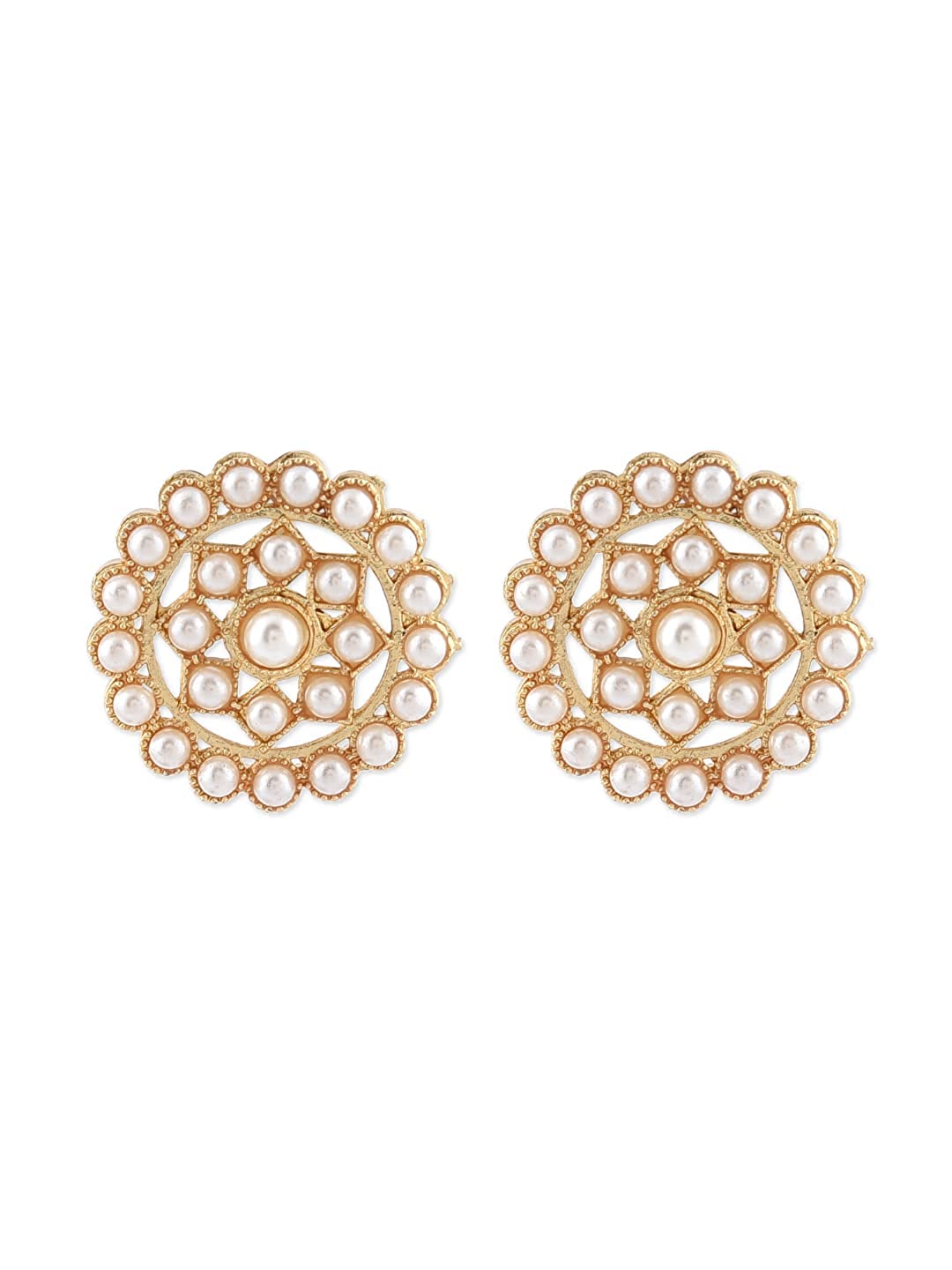 Gold-Polished Alloy Round Brooch Pearl Long Haar Necklace Set - The Pari