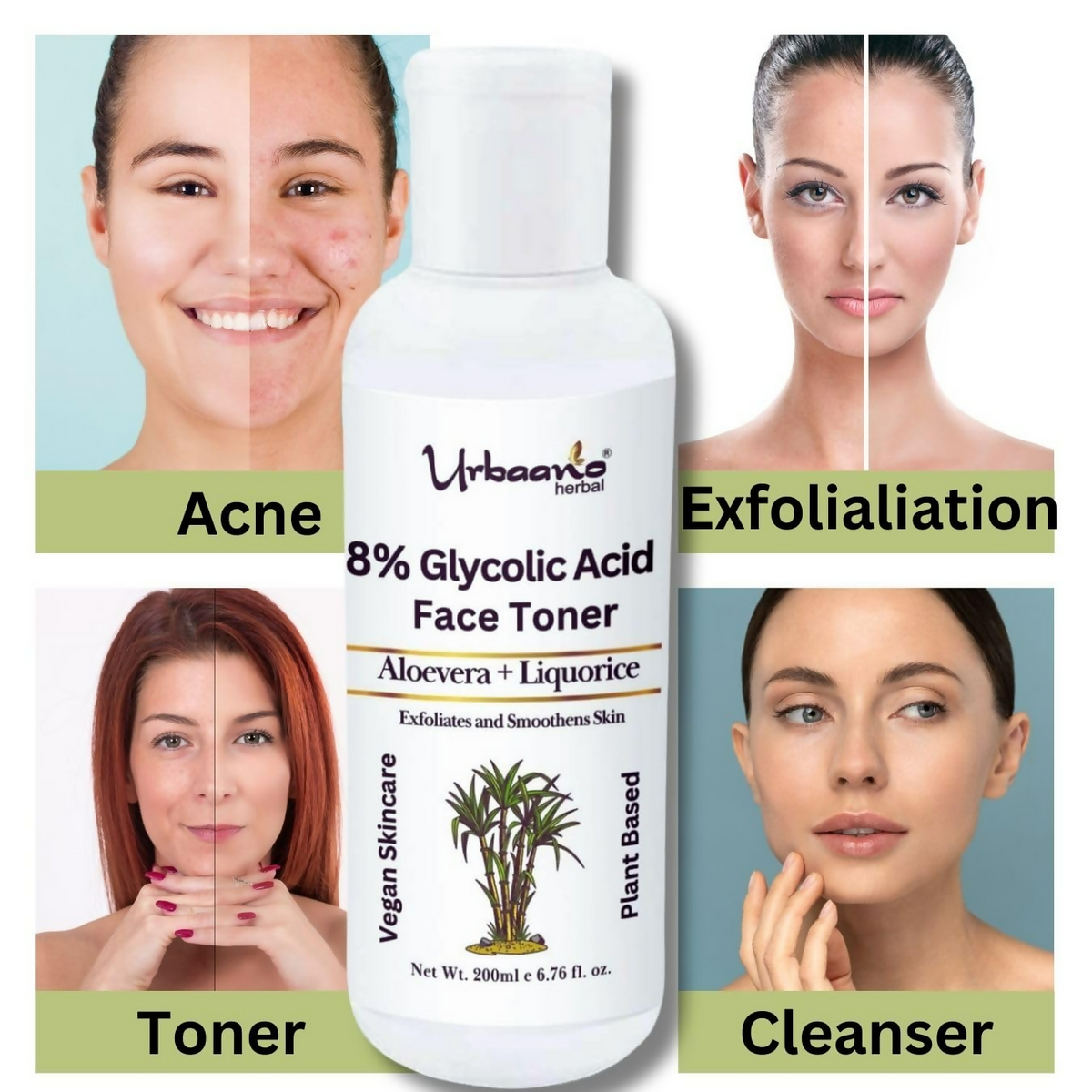 Urbaano Herbal 8% Glycolic Acid Toner For Glowing Skin