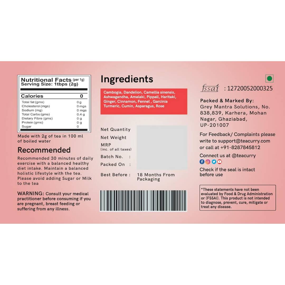 Teacurry Thigh Fat Tea (1 Month Pack, 30 Tea Bags) - Helps to reduce Thigh Fat for both Men & Women