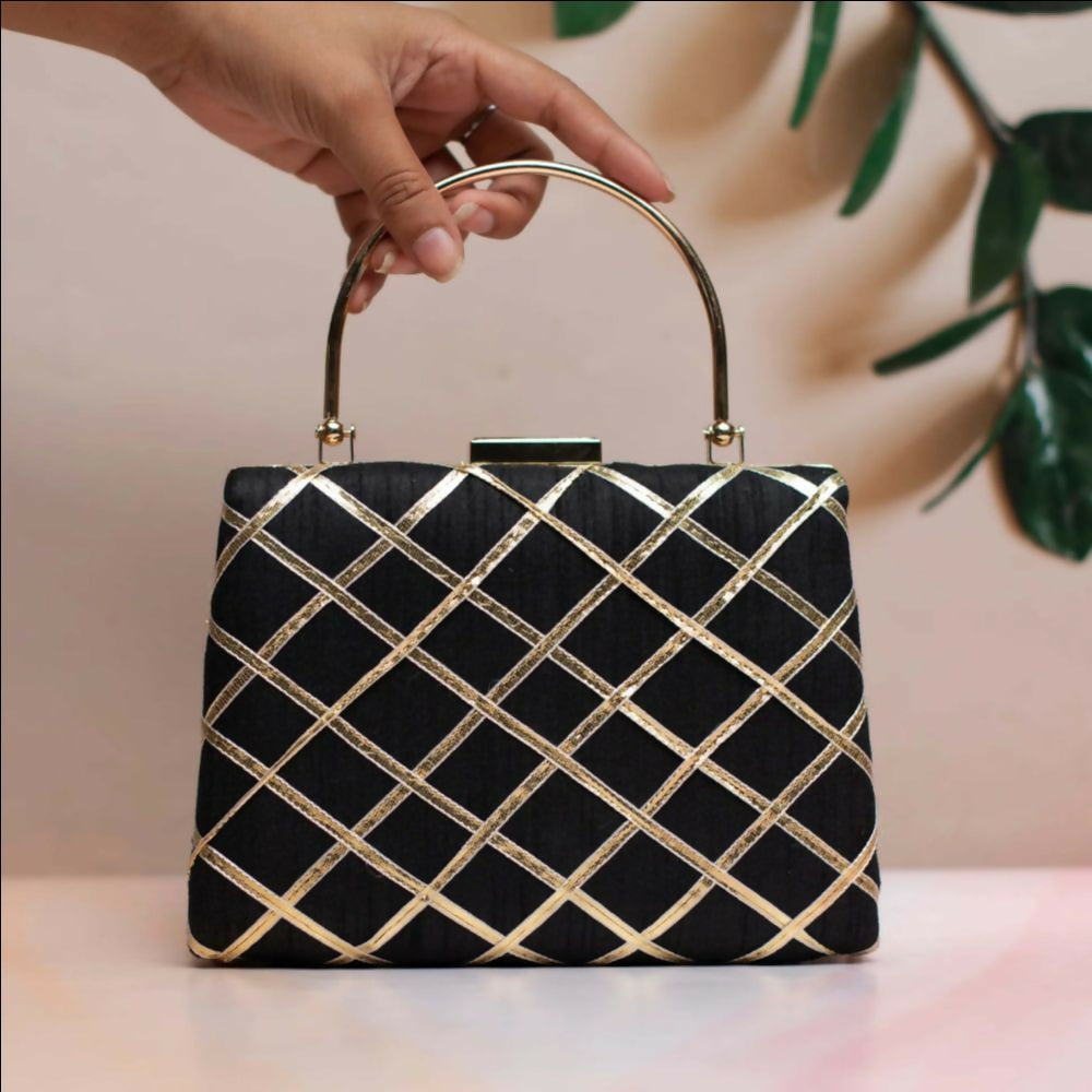 Joban Fashion Black Gota Patti Fabric Clutch - Black