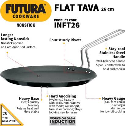 Hawkins Futura Non-stick Flat Tawa 26 cm Diameter (INFT26)