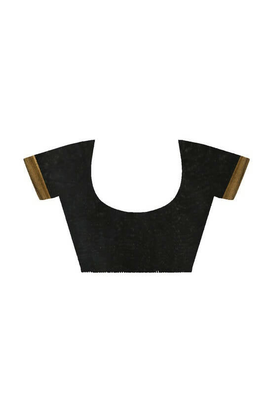 Mominos Fashion Moeza Black Bhagalpuri Handloom Silk Jay Shree Saree with unstitched Blouse piece