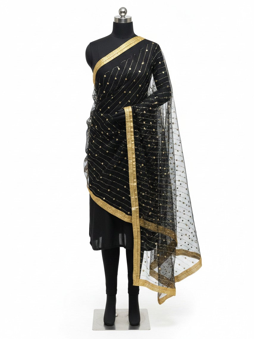 Black foil mirror work dupatta