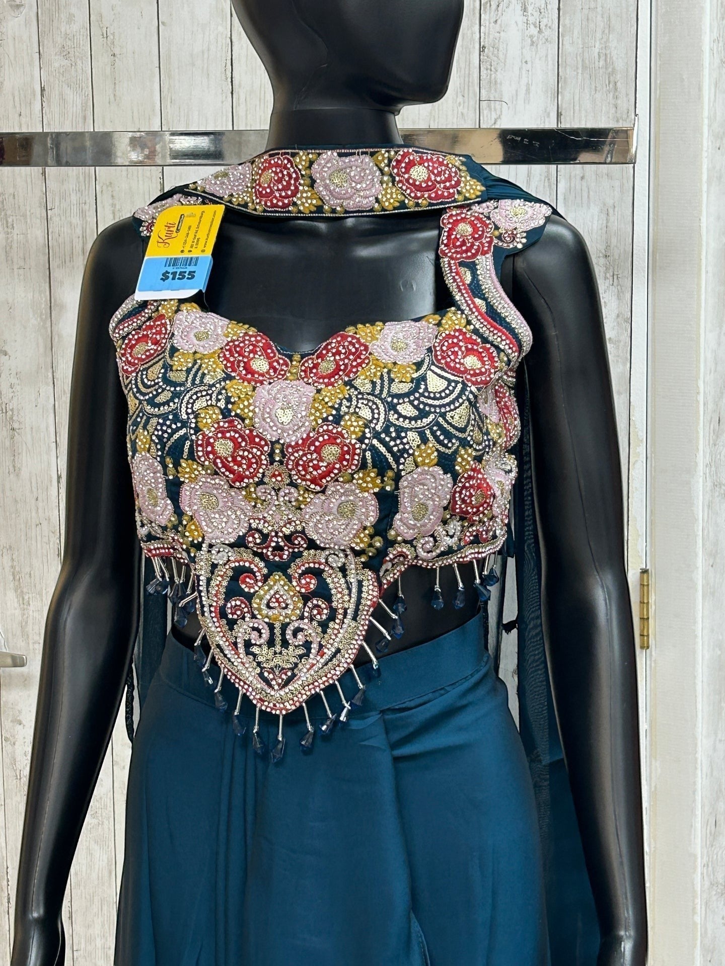 Embellished Crop Top and Skirt Set