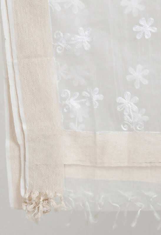 Mominos Fashion Moeza Women's Orgenza All Over Chikan Work White Dupatta