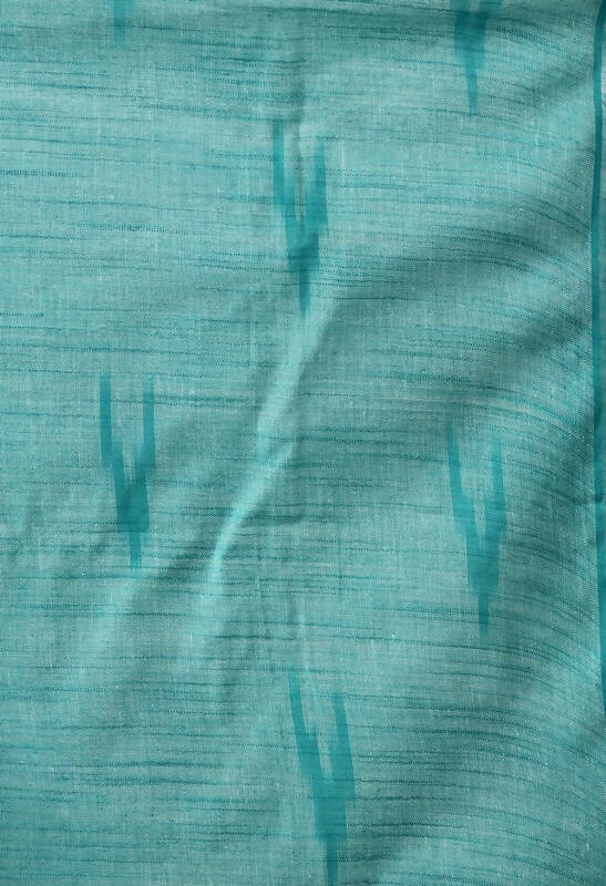 Mominos Fashion Moeza White & Sea Green Bhagalpuri Handloom Ikat Pure Cotton Saree with unstitched Blouse piece