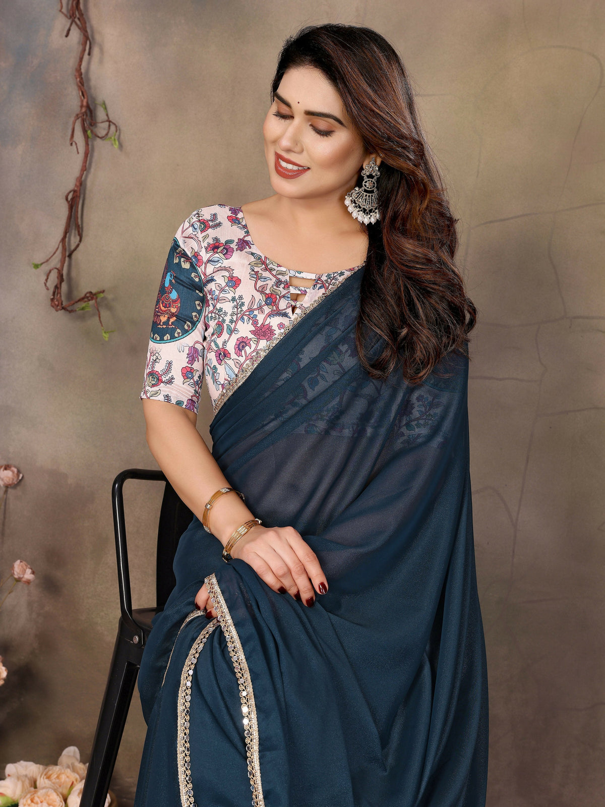 Partywear traditional Georgette Morpich Fancy Saree - Anbazaar