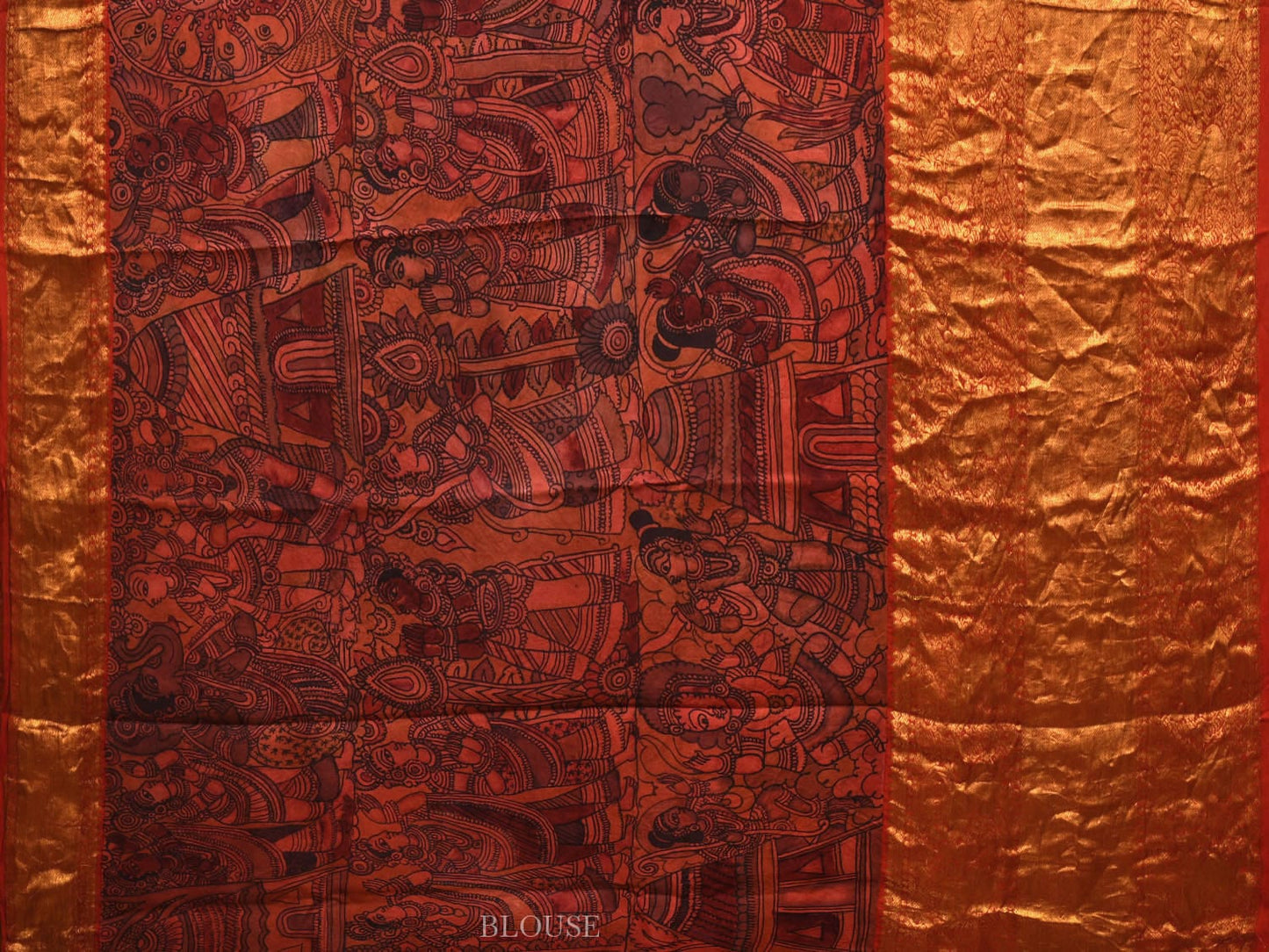 Multicolor Kalamkari Hand Painted Kanchipuram Silk Handloom Saree with Ramayana Design - Global Threads
