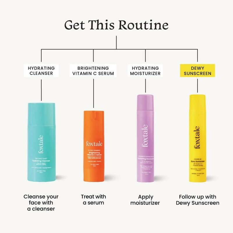 Foxtale Dewy Sunscreen SPF 70 PA++++ With Niacinamide + Provitamin B5 + Vitamin E - Anti-Tan Formula & Spot Depigmentation