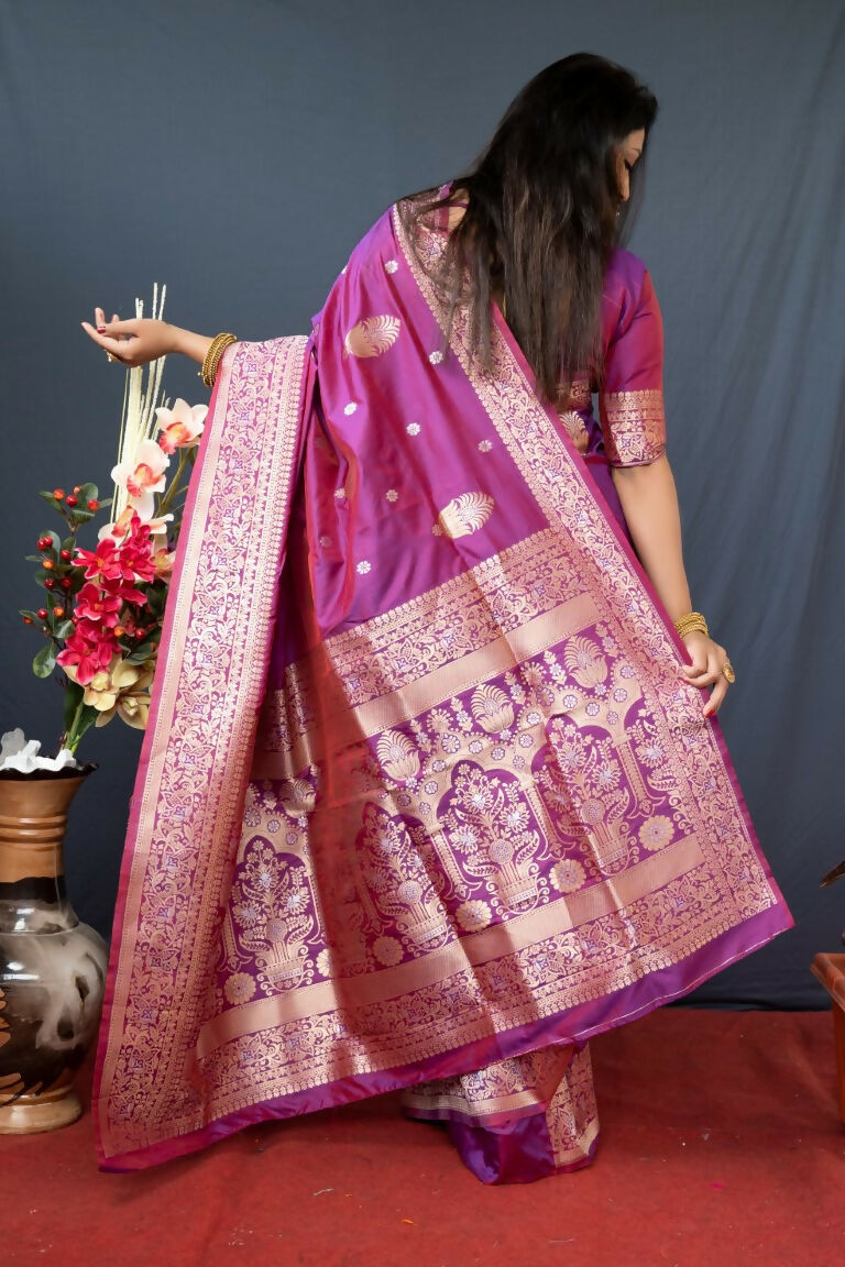 Jyoti Fashion Women's Purple Paithani Silk Zari Woven Saree with Blouse
