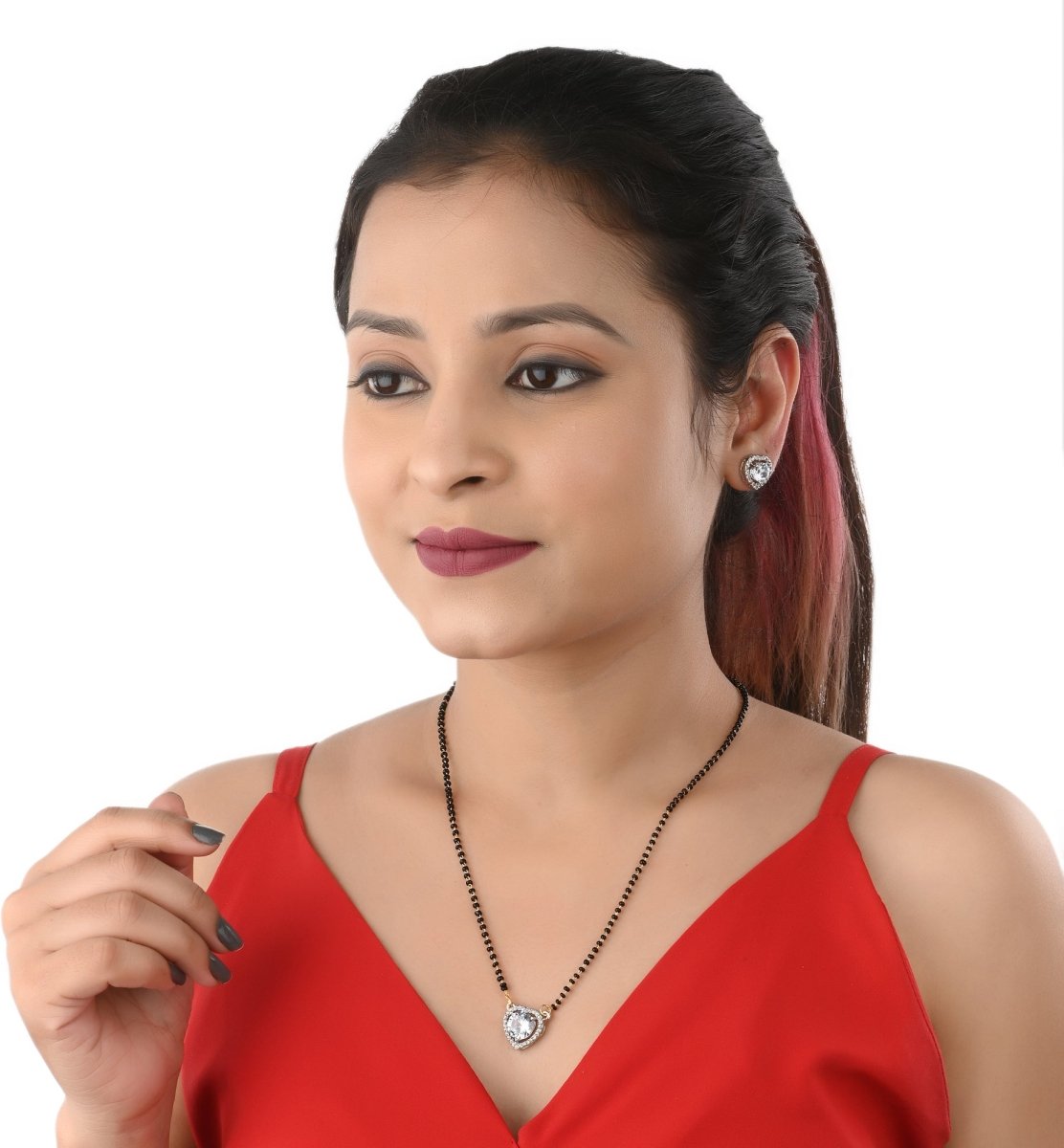 AanyaCentric Ad Short Mangalsutra Set Pendant with Earrings Golden