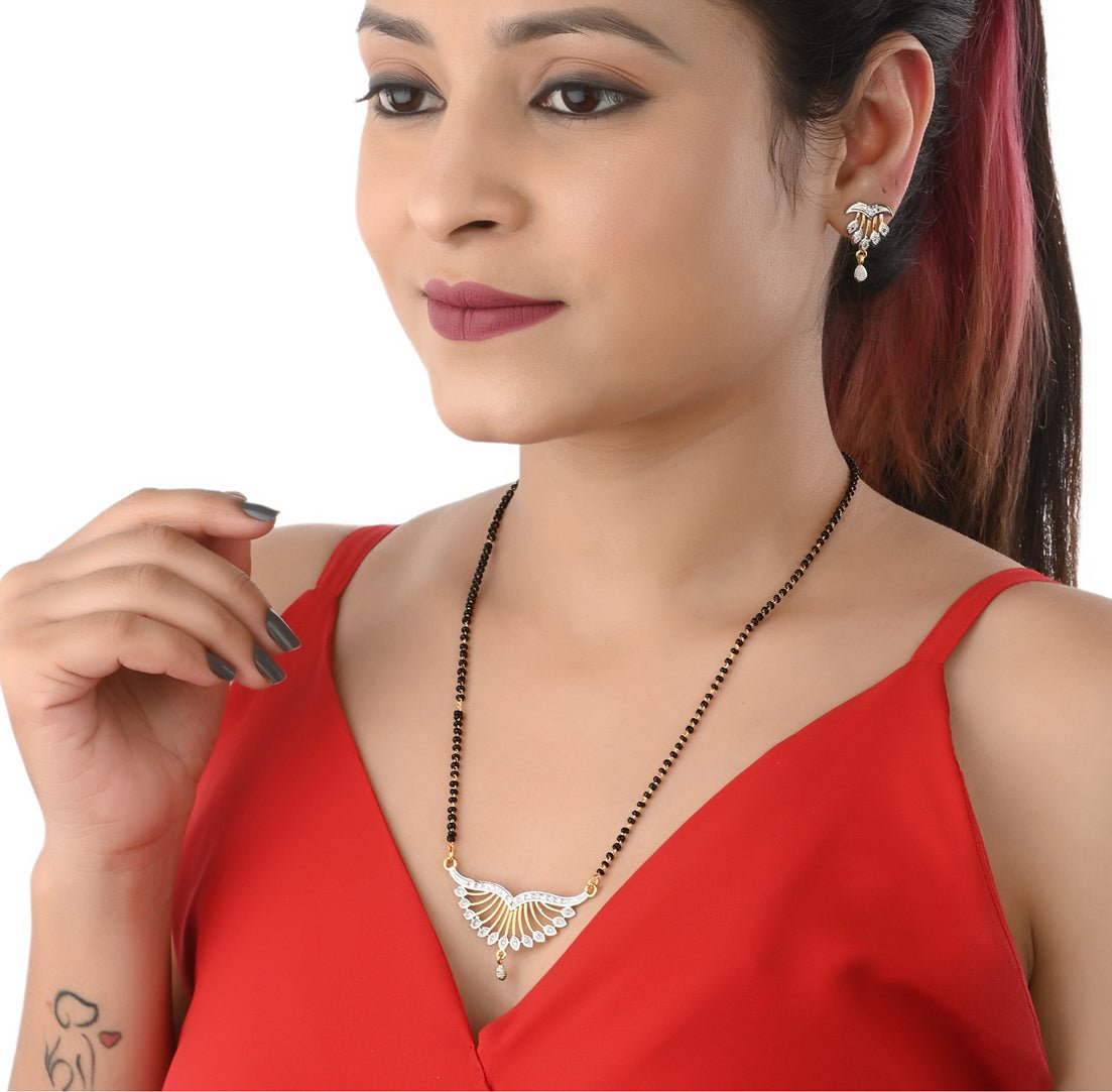 AanyaCentric Ad Short Mangalsutra Set Pendant with Earrings Golden