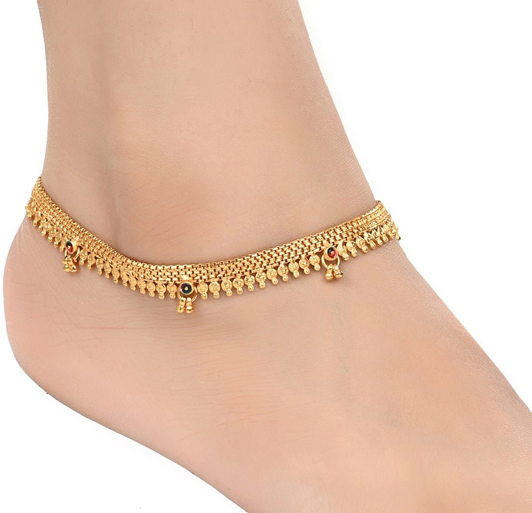 AanyaCentric Gold-Polished White Metal Payal Indian Traditional Ethnic Fashion Imitation Jewellery Foot Chain