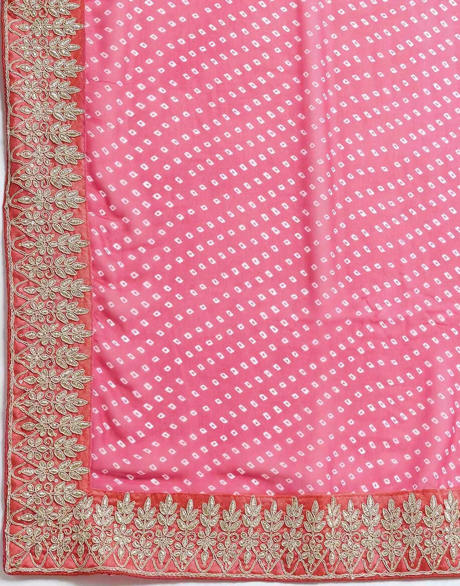 Joban Fashion Georgette Pink, White Color Bandhani Saree