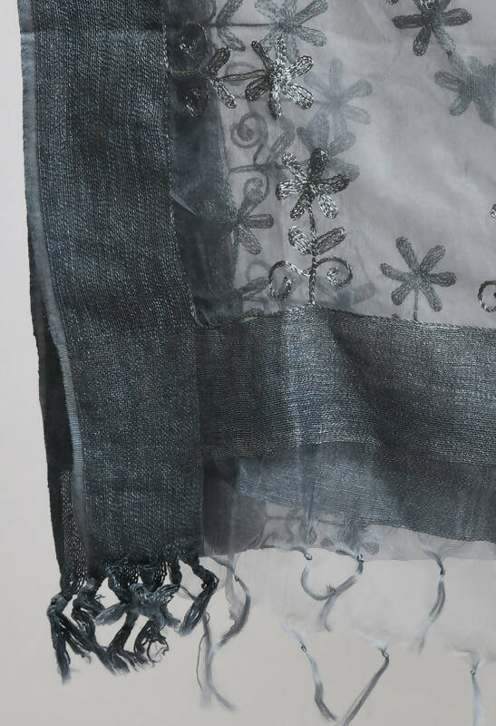 Mominos Fashion Moeza Women's Orgenza All Over Chikan Work Grey Dupatta