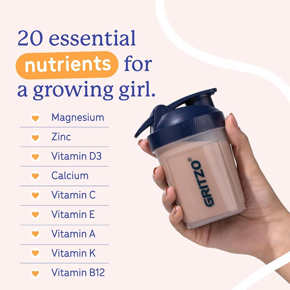 Gritzo SuperMilk Overall Growth (10-12y Girls), Zero Refined Sugar, 21 Vitamins & Minerals