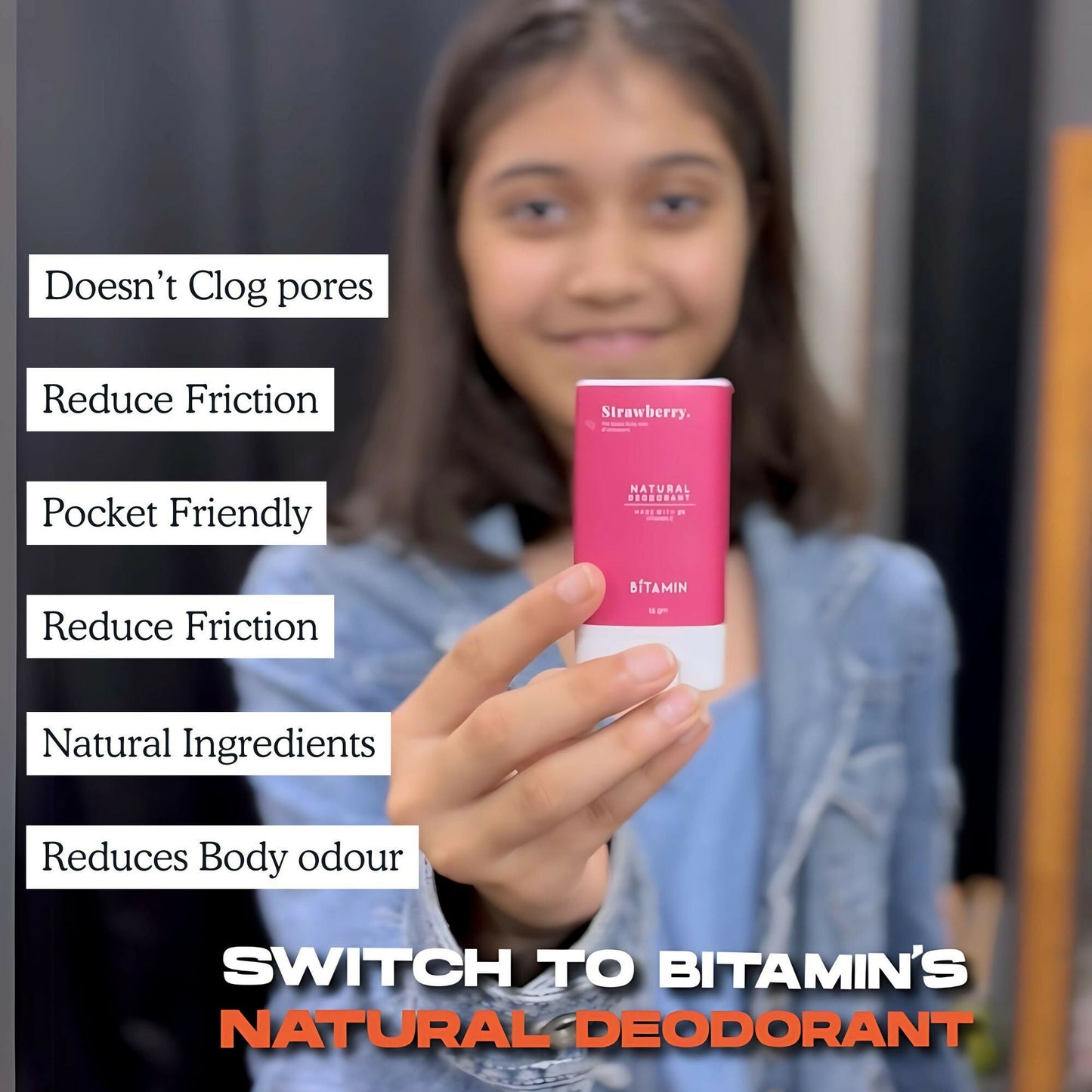 Bitamin Natural Strawberry, Peach, Deodorant Teens